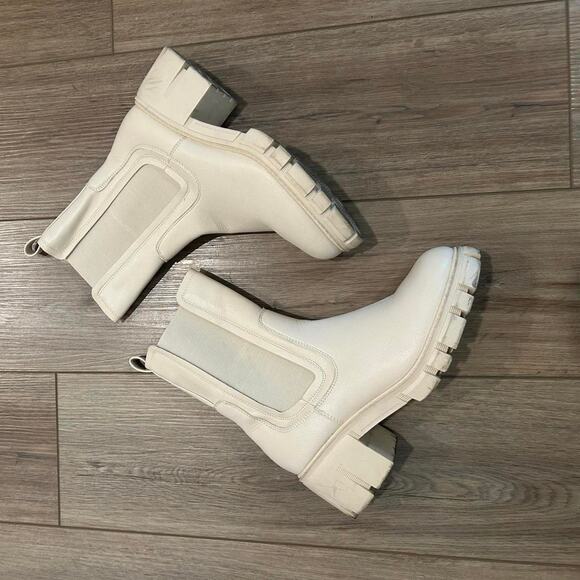 Bone 🦴 Colored Platform Boots Mid Calf Chunky Block Heel Chelsea Cream boots - Picture 2 of 8